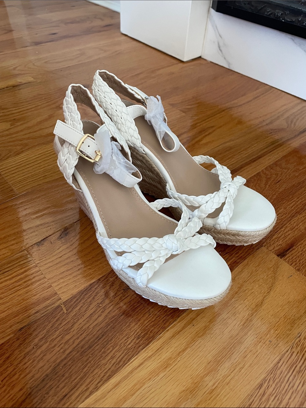 Women’s White Braided Espadrille Wedge Sandals
